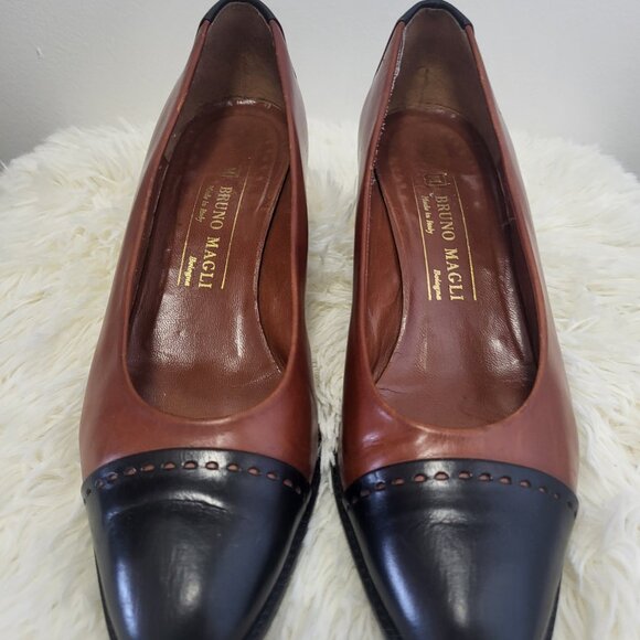 "BRUNO MAGLI "LEATHER, WOMEN'S HEELS (2" Pumps) - BLACK BROWN - Like New - Picture 4 of 14